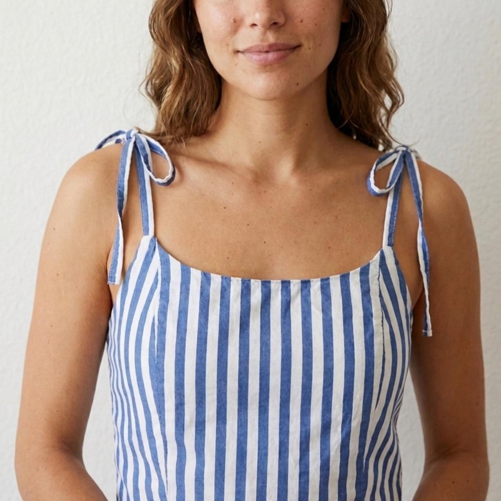 Old Navy Blue White Stripe Tie Shoulder Bralette Crop Top Cotton – M